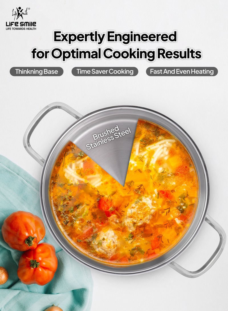 LIFE SMILE 15-Pcs Stainless Steel Cookware Set - 18/10 Premium Stainless Steel Pots and Pans Set - Cooking Pots Set  - Steel Cookware Set includes 20/24/28/32cm Soup Pots with lid ,28 cm Shallow pots with Lid ,20/24/28 cm Fry Pan and 16 cm Saucepan-Oven Safe Cookwares - Image 4